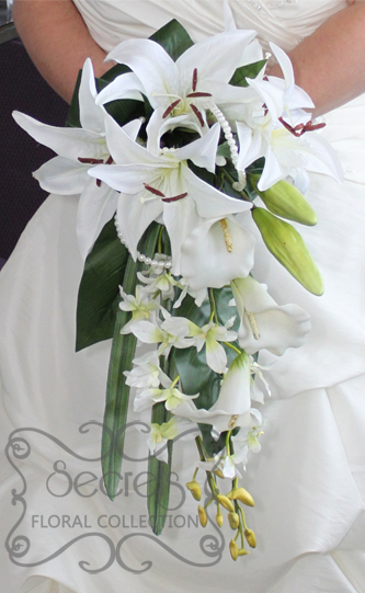 Bridal Bouquet Archives Secrets Fl Collection Artificial White Lilies Calla And Dendrobium Orchids Bridal Bouquet With Peal Accents